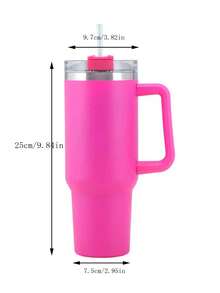 1pc 40OZ Portable 304 Stainless Steel Insulated Mug With Handle And Straw
