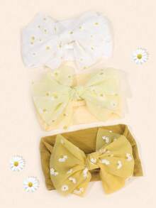 3 件装雏菊头带，适合婴儿，可爱花朵发饰，蝴蝶结发带，雪纺网纱蝴蝶结发带，松紧带，儿童婴儿头饰，爱心情人节