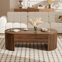 MERAX 47.2''Lift Top Coffee Table With Hidden Compartment, Partially Assembled Wooden Center Table, Modern Oval Lift Tabletop For Home Living Room,Brown - 棕色 - 查看 2