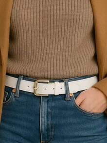 Women's Casual Silver Buckle Belt - 白色 - 查看 2