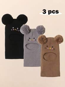1 pezzo Cappello balaclava in maglia con ricamo a gatto, carino per bambini, cappello invernale caldo e casual per neonati/bambini, adatto per bambino/bambina, berretto da sci per uso quotidiano e all'aperto - Multicolore - Visualizzare 17