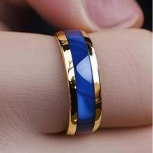 1 pieza Anillo con baño de oro y fondo azul, anillo de hombre de negocios, regalo de joyería para aniversario/boda