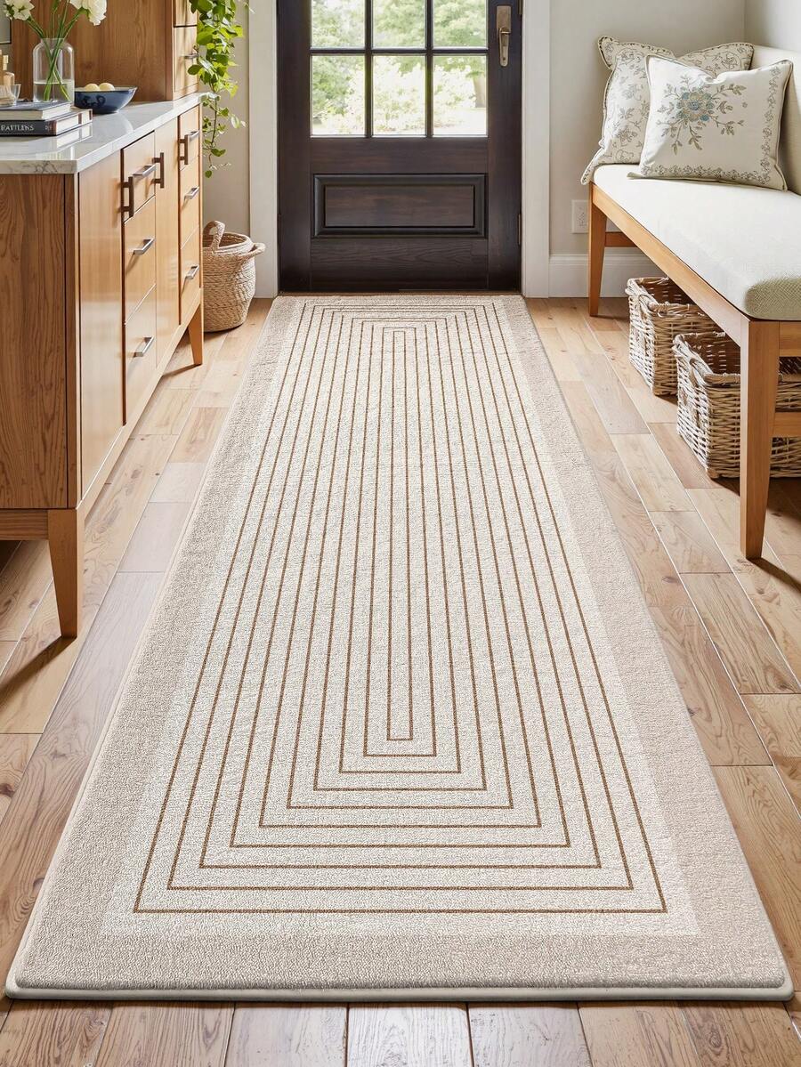 1 pieza Alfombra de pasillo vintage, alfombra de área, material de mezcla de lana, engrosada, a rayas, minimalista, generosa, cómoda y suave de estilo casual, lavable a máquina, plegable, adecuada para cocina, baño, comedor, pasillo, fiesta, reunión, Año Nuevo, todas las estaciones, decoración de patio, decoración del hogar, decoración de habitación, decoración de festivales