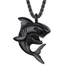 PROSTEEL Stainless Steel Shark/Octopus/Wolf Tooth Necklace For Men Women, Black/Gold/Silver Tone, Punk Rock Necklace, 22inch-24inch Adjustable, Come With Box-389426 - 01鯊魚-黑色 - 查看 1