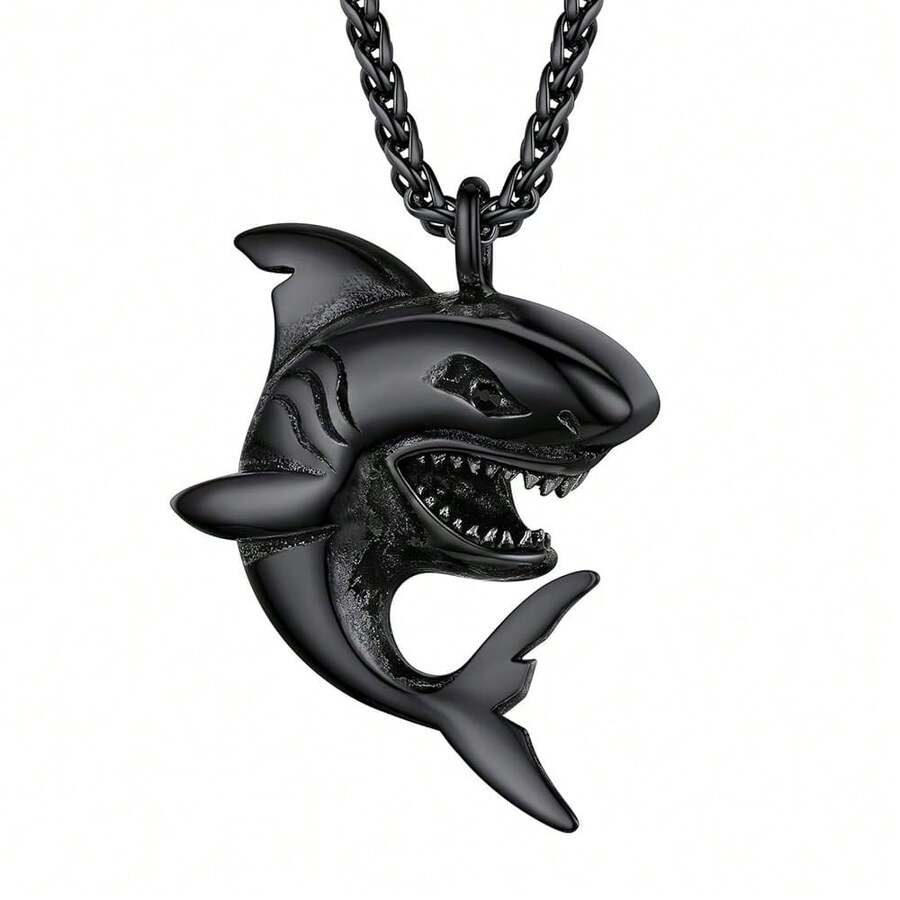 PROSTEEL Stainless Steel Shark/Octopus/Wolf Tooth Necklace For Men Women, Black/Gold/Silver Tone, Punk Rock Necklace, 22inch-24inch Adjustable, Come With Box-389426 - 01鯊魚-黑色 - 查看 1