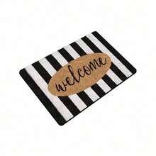 1pc Non-Slip Welcome Doormat With Rubber Backing - Machine Washable Polyester Entry Mat, Grey Black Vertical Stripes & Oval Brown Welcome Sign For Indoor/Outdoor Use In Entryway, Living Room, Patio, Kitchen, Bathroom, Welcome Mat For Front Door Carpet Room Decor Bathroom Accessories Back To School Fall Decor - Multicolor - View 2
