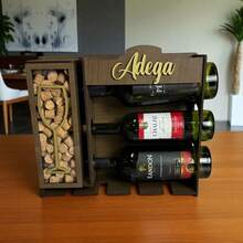 Wall Mounted Wine Rack With Cork Holder In MDF Decoration For Wine Glasses And Glasses - nâu sẫm - Xem 2