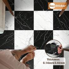 SUPSTICKER 12 tấm ốp tường chống thấm nước tự dính họa tiết đá cẩm thạch 3D/2,16 m2 dùng trang trí nhà bếp, phòng tắm, phòng khách, phòng ngủ, phòng ăn - Nhiều màu - Xem 4