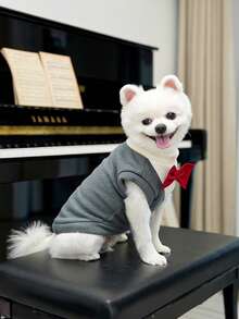 Party & Banquet Pet Dog/Cat Thermal Lined Short Sleeve Sweatshirt With Bow Tie Decor, Suitable For Small Dogs, Christmas, Christmas Decorations