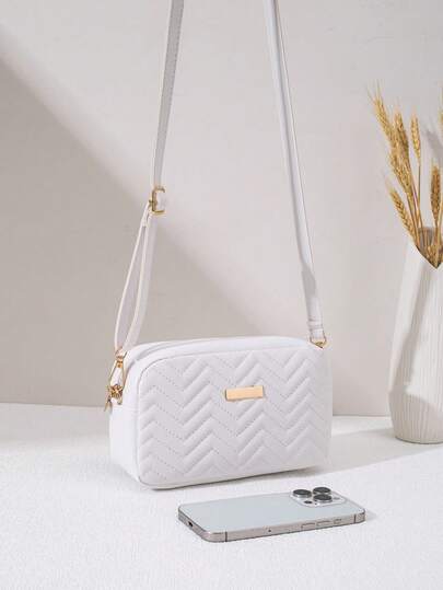 2025 New Design Embroidered Wavy V Pattern Metal Decor Children Adjustable Shoulder Strap Shoulder Bag