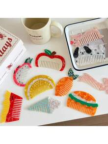 1pc梳子新款小众设计水果美发梳趣味冰淇淋汉堡醋酸梳可爱配色女士头梳秋冬发饰女士发饰适合日常使用、居家、学校、海边、度假、工作、通勤、派对、节日、生日礼物、返校季、百搭外出女孩、居家美容女士配饰礼物、美发套装、理发店美容旅行必备品、美发工具 - 彩色 - 查看 5