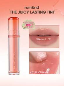 Rom&nd Romand THE JUICY LASTING TINT 02 NUCADAMIA, Jelly-Like Gloss, Glassy Reflection, Non-Sticky, Layerable Formula, Lightweight & Longwear, Angled Heart Applicator, Pocket-Size, Camera-Ready Gloss, Office 5-Second Glow, K-Beauty, Korean Makeup, 3.5g/0.12oz