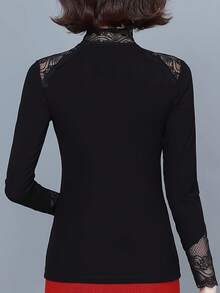 High Collar Lace Camisole, New Stylish And Fashionable Thin Layering Top For Mothers, Black, Spring/Autumn - Black - View 5