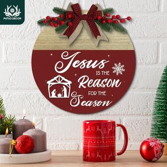 Putuo Decor 1 件圣诞节复古木制挂牌装饰圣诞装饰，耶稣是季节的原因，11.8x11.8 英寸墙壁艺术装饰，适用于家庭农舍客厅，圣诞礼物，圣诞饰品