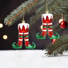 2 Packs Glittery Plastic Christmas Elf Legs Ornaments - Red & White Striped Elf Boot Tree Pendants, Festive Holiday Decorations For Seasonal Celebrations Home Decor Christmas Decorations Room Decor