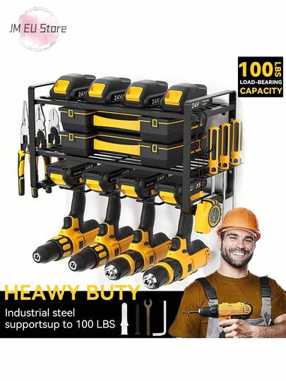 LIPETY Robuster Organizer für Elektrowerkzeuge, Wandhalterung, Aufbewahrungsregal für Akku-Bohrer, Halter für Akku-Werkzeuge mit Ladestationsregal für die Organisation von Garage, Werkstatt, Stecktafel, Schuppen