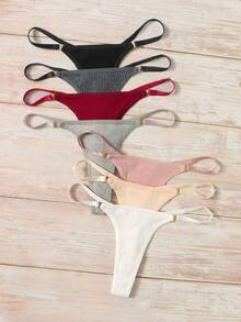 Kit Of 5 Sexy Thong Panties With Gold Buckle, Gold Adjustment, Women's Fashion Lingerie - 彩色 - 查看 3