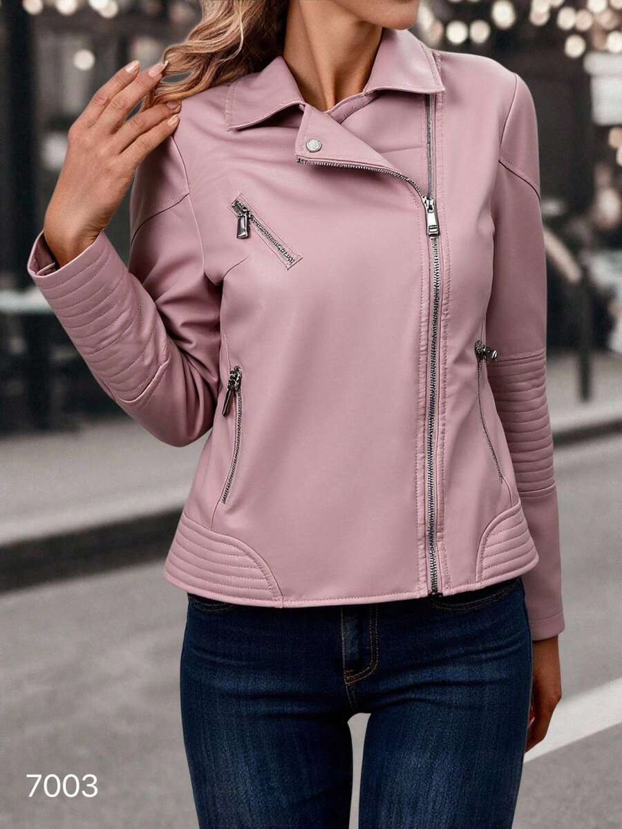 Women's Leather Jacket - Pink - View 1