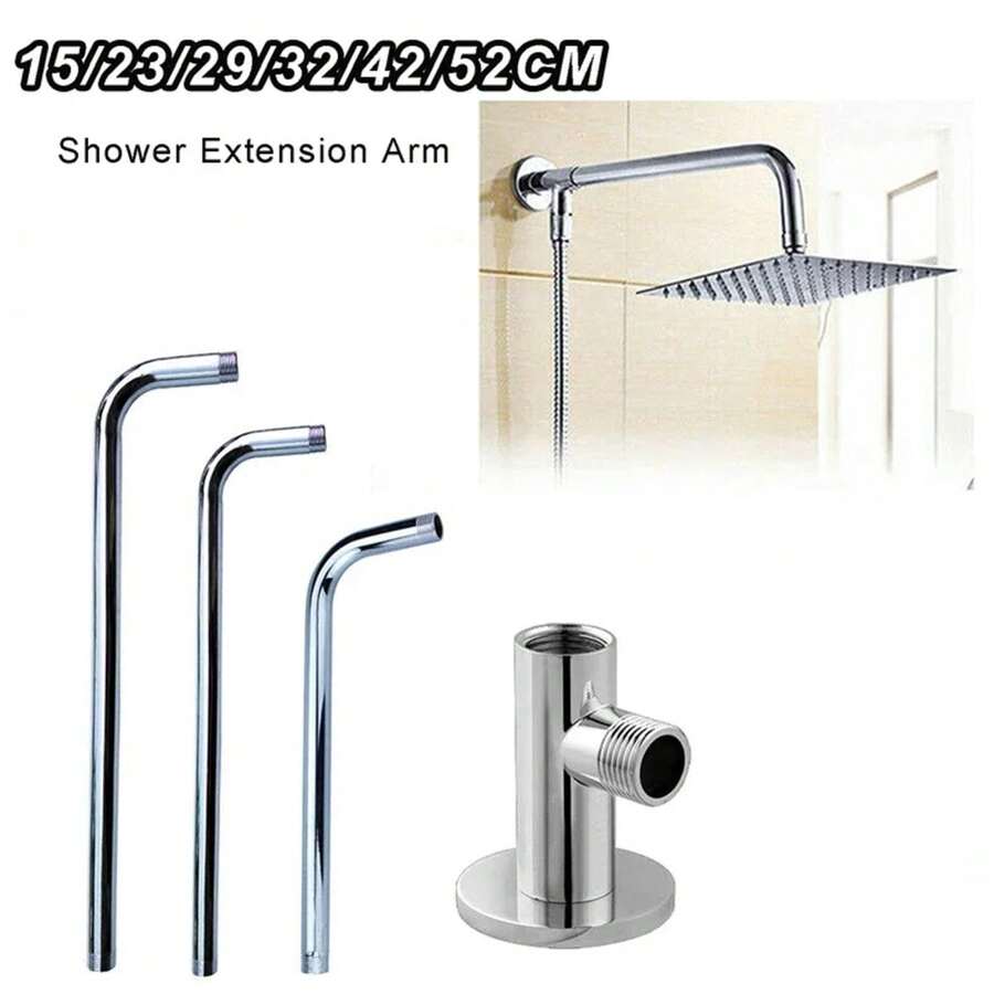 Extensión de brazo de ducha de acero inoxidable montada en la pared, tubo de extensión de lluvia, asiento de ducha, accesorios básicos de baño - Plata B 32 cm - Ver 1