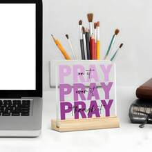 1pc Pray On It Over It Through It Christmas Decor – Uplifting Blue Acrylic Faith Plaque Gift | Christian Holiday Sign For Desk, Bedroom, Church | Perfect For Women & Pastors Home Decor Christmas Decorations Room Decor