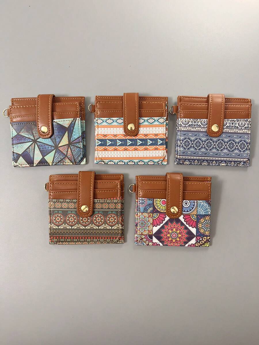 Multi-Pattern Card Holder With Wrist Strap, Handheld Design, Multi-Layer Holds Up To 10 Cards, Meets Daily Storage Needs For Women Small Wallet Cute Wallet Card Wallet Travel Essential Summer - Multicolor - View 1