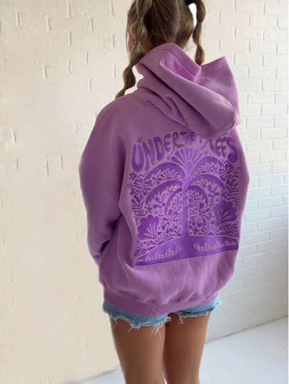 Womens Beach Hoodies Long Sleeve Tree Embroidery Oversized Sweatshirts Streetwear Tops