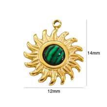 Bohemian Style Vintage Sun Pendant, Stainless Steel 14K Gold Inlaid Colorful Natural Stone Pendant