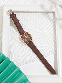 DISU Classic Fashion Square Dial Wrist Watch, Suitable For Daily Wear - Coffee Brown - View 3