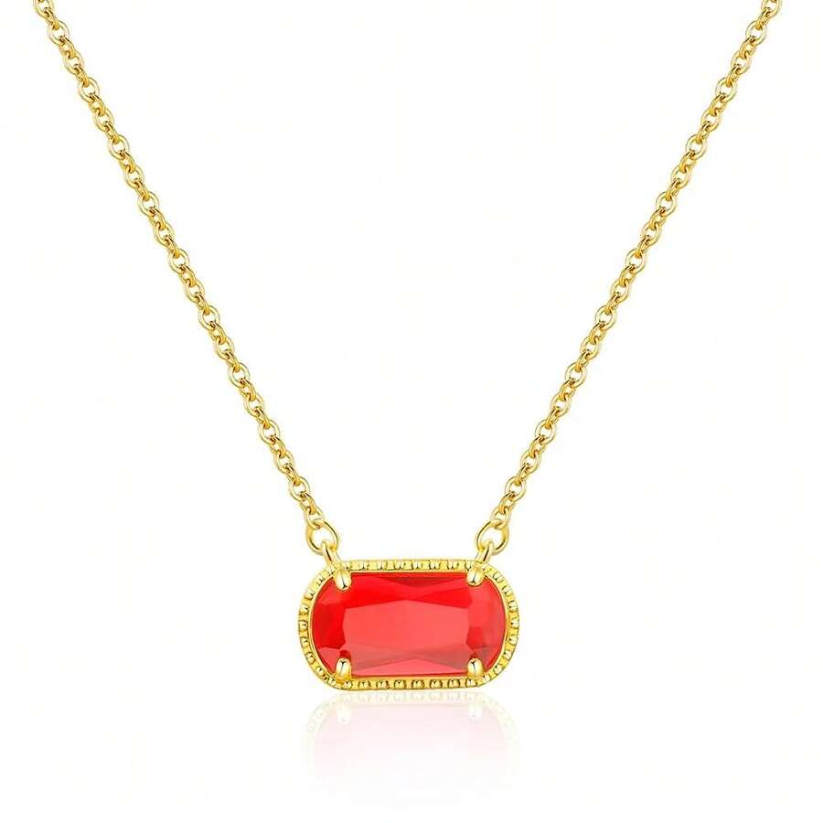 Birthstone Necklace For Women 14k Gold Plated Preppy Oval Stone Necklaces Pendant Necklaces Birthday Gifts For Women Mom Wife Friends-307968 - 一月-石榴石 - 查看 1