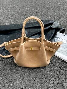 Dedoo European & American Niche Design Suede Bucket Bag With Buckle, Women's Street Style Handbag, Suitable For Shopping, Commuting, Parties, And Gift-Giving In Autumn/Winter - Brown - View 2