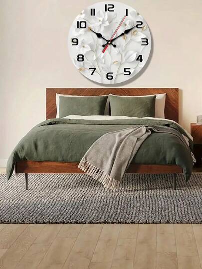 Pc 10 Inch/12 Inch Moderne Silent Wand Clock, Elegante Wit Bloemen Goud Leaf Wood Finish, Large Numbers, Zwart Perfect Living Room, Bedroom, Kitchen, Office Ideal Or Birthday Home Room view 3