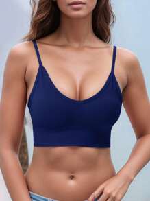 1 件经典罗纹高弹瑜伽文胸，无缝运动吊带背心，可调节肩带，露背透气，适合健身