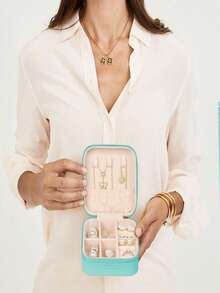 1/2pcs Travel Jewelry Box, Small Jewelry Box, Portable PU Leather Mini Jewelry Travel Case For Earrings, Necklaces, Rings, Bracelets, Watches, Lipstick, Gift For Girls, Women, Mothers, Weddings, Birthdays