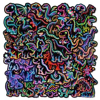 56 件霓虹恐龙贴纸，时尚渐变各种恐龙动物涂鸦贴纸，防水贴花适用于手机壳水瓶旅行箱，青少年和成人返校。