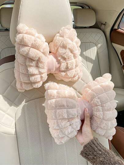 1 peça de travesseiro de pelúcia para encosto de cabeça de carro, inverno, carro, confortável, quente, pescoço, travesseiro, cor sólida, simples, encosto de cabeça, cintura, suprimentos automotivos, travesseiro para carro