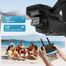 AXNEN E88HD 双摄像头无人机，具备定高功能、可折叠设计、360°旋转、速度可调、一键降落——是圣诞节、万圣节、感恩节的理想礼物（四轴飞行器，适合初学者）