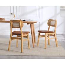 Chairus Rattan Dining Chairs Set Of 2 PU Leather Kitchen Chair For Dining Room Armless Side Chairs With Wood Legs - Brown - View 6