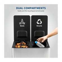Double Trash Can, 2 X 4 Gallon (2 X 15L), Rectangular Kitchen Office Waste Bin With 2 Compartments, Removable Inner Bins, Soft-Close Lid, Silver - Bạc - Xem 5