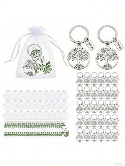 Conjuntos de 10/20/30 peças (Observe que este produto é um conjunto. Por exemplo: a especificação é de 30 peças por conjunto. Inclui 10 chaveiros + 10 saquinhos de organza + 10 cartões de agradecimento.) Conjuntos de chaveiros Árvore da Vida, incluindo cartões de agradecimento com folhas verdes, saquinhos de organza brancos e chaveiros Árvore da Vida. Lembrancinhas acessíveis, perfeitas para a volta às aulas, Dia de Ação de Graças, Natal e Dia dos Professores. Presentes para mãe, pai, formatura e professores.