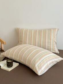 Cirelle Juego de ropa de cama de 3 piezas con estampado a cuadros y rayas de poliéster grueso, adecuado para niños, niñas, dormitorios, habitaciones, con cierre de cremallera, para todas las estaciones, suave y transpirable (incluye 1 funda nórdica, 2 fundas de almohada, sin relleno interior)