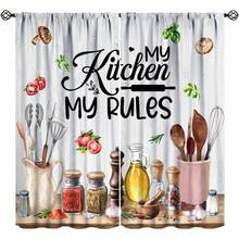 2 片 28 英寸 X 40 英寸农舍蜂蜜风格厨房窗帘，乡村复古水彩茶杯雏菊花朵蝴蝶甜蛋糕印花窗饰窗帘（适用于客厅、卧室、咖啡厅）厨房装饰 - 白色 - 查看 1