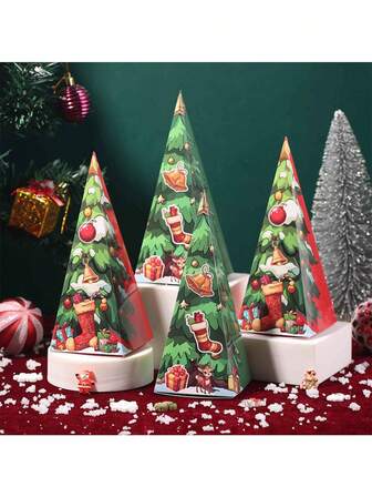 Christmas ,10pcs New Tree Candy Packaging Box, Gift Box, Paper Triangular Box, Christmas Gift Box, Candy Box