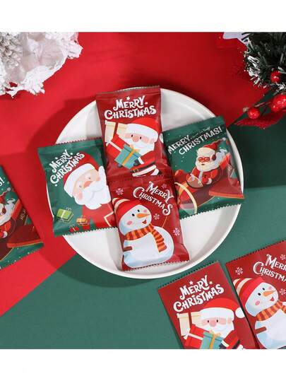 Christmas,1pack(100pcs) Cookie Packaging Bags, Nougat Snowflake Cookies, Aluminum Film Machine Sealed Bags, Christmas Eve Handmade Baking Gift Candy Bags