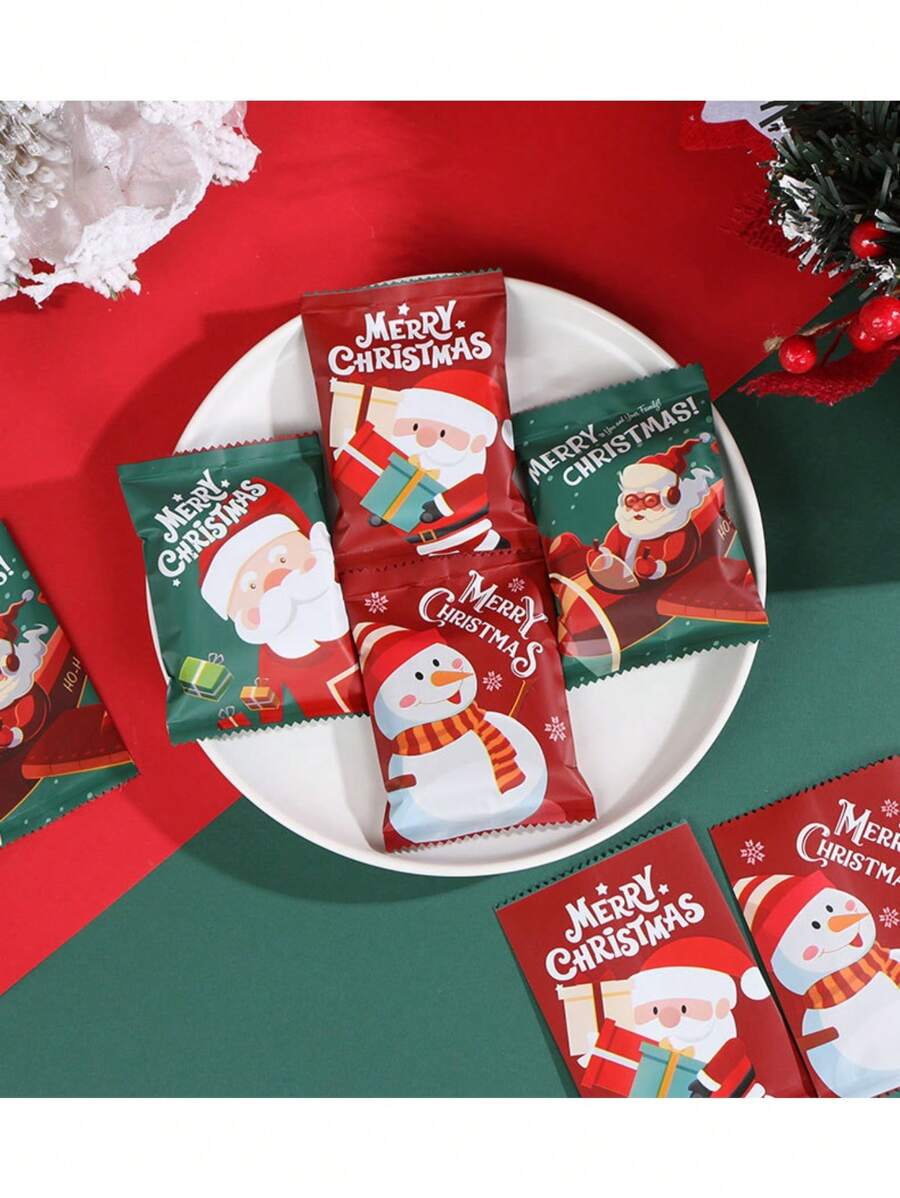 Christmas,1pack(100pcs) Cookie Packaging Bags, Nougat Snowflake Cookies, Aluminum Film Machine Sealed Bags, Christmas Eve Handmade Baking Gift Candy Bags - Multicolor - View 1