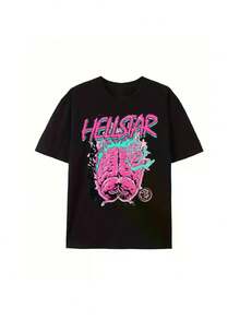 100% Cotton  graphic tees [Hip Hop Graphic Tee] Retro Hip-Hop  Men's Hellstar Graphic Cotton Tee - Soft &amp; Breathable, 100% Cotton, Vibrant Print Design, Crew Neck, Short Sleeve Summer Shirt Casual Fabric Menswear Streetwear - Negro - Ver 1