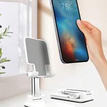 1pc Foldable Phone Stand, Desk Phone Holder, Portable Adjustable Stand For Phone & Tablet, Livestream, Desktop Decoration, Non-Slip Back To School - 白色 - 查看 2