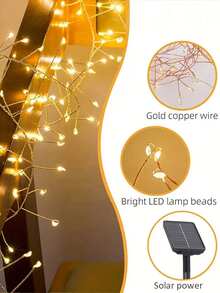 1pc 3m/5m Solar Powered String Lights, LED Firecracker Lights With 8 Flashing Modes, Outdoor Decor For Garden, Patio, Lawn, Tent, Wedding, Camping, Picnic, Railing, Suitable For Ramadan, Thanksgiving, Father's Day, Mother's Day, Can Be Used As Holiday, Birthday, Housewarming, Wedding Gift - Solar Firecracker Light String - View 3