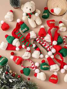 1pc Mini Christmas Hats And Scarves Small Doll Size Santa Hats ,Christmas Knit Doll Hats & Scarves Decor, Small Snowman & Mini Santa Hats For Dolls, Mini Xmas Ornaments Home Decor Christmas Decorations Room Decor Winter
