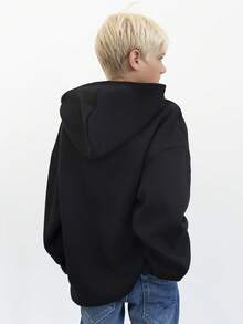 Boys' Shoulder Sweatshirt Curve Oversize Sweatshirt, Animated Cartoon Image, Casual And Versatile Autumn And Winter Thick Fabric Warm Fleece Lining Hooded Shirt Loose Street College Style Long Sleeved Suitable For Cold Weather Clothing Cotton Children's Clothing With Plush Comfort - Black - View 4