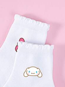 1/5 pares de calcetines para niños con estampados de Hello Kitty, Kitty, KT Cat, My Melody, Kuromi, Pochacco, Cinnamoroll, con puños con volantes
